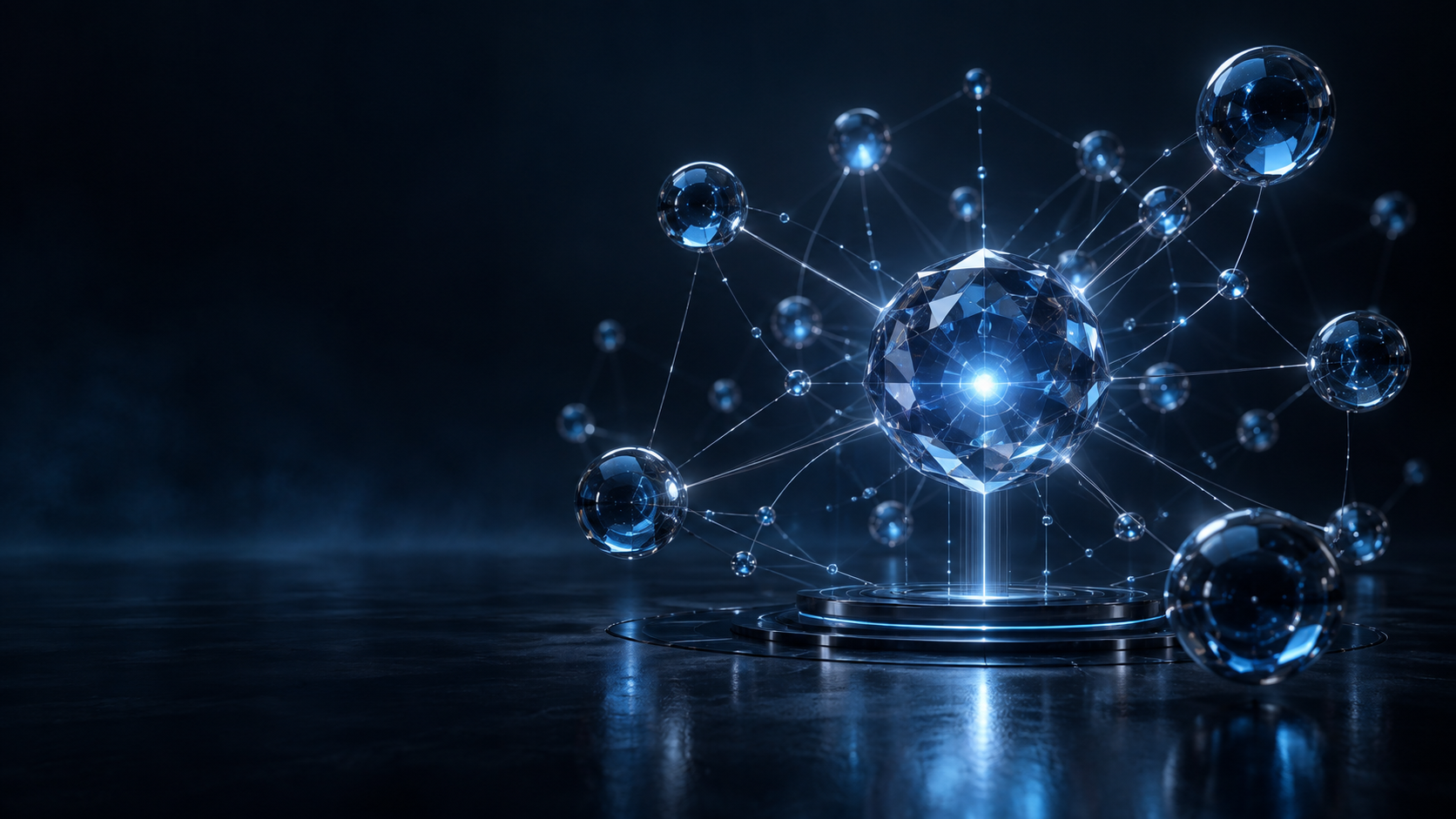 Blue intelligence signal network converging on a central core