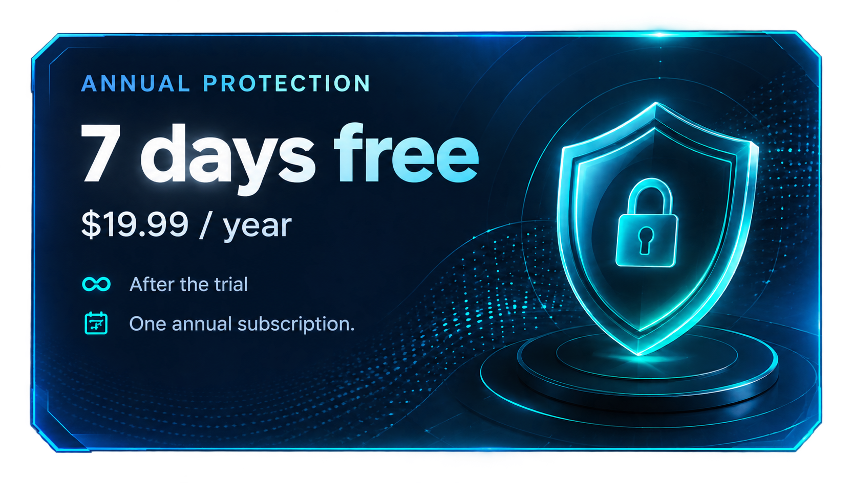 Annual Protection — 7 days free, $19.99 per year after the trial. One annual subscription.
